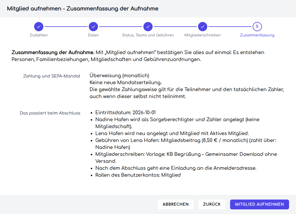 Zusammenfassung einer Kinderaufnahme mit Überweisung, vor der endgültigen Aufnahme